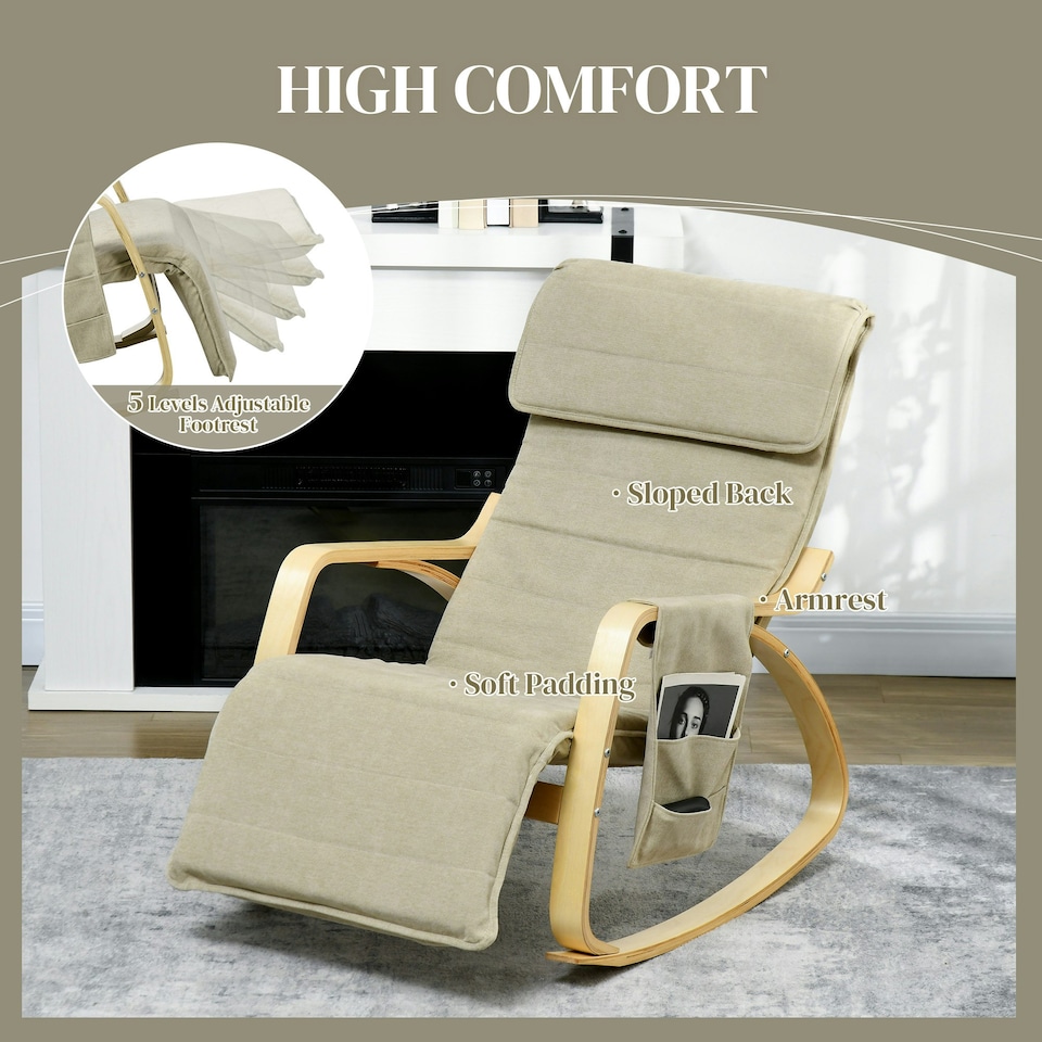 image 1 of HOMCOM Rocking Chair Recliner Armchair with Adjustable Footrest