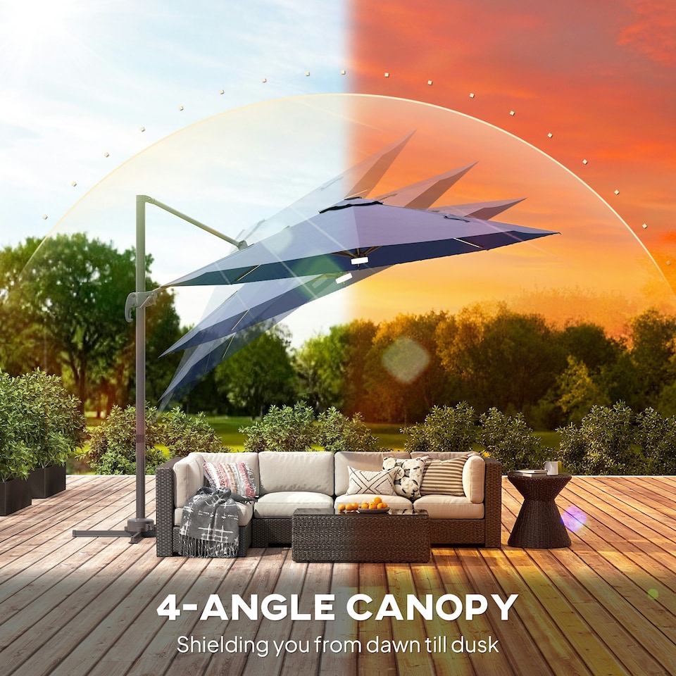 image 1 of Outsunny 3 m LED Cantilever Parasol Outdoor with Base Solar Lights Blue