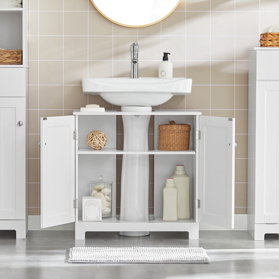 image 1 of SoBuy Under Sink Bathroom Cabinet with 2 Doors and Adjustable Shelf, White, 23.6x11.8x23.6 inches, 9.7 kg - BZR18-II-W