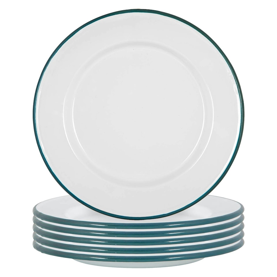 image 1 of Argon Tableware White Enamel Dinner Plates - 25.5cm - Green - Pack of 6 Green