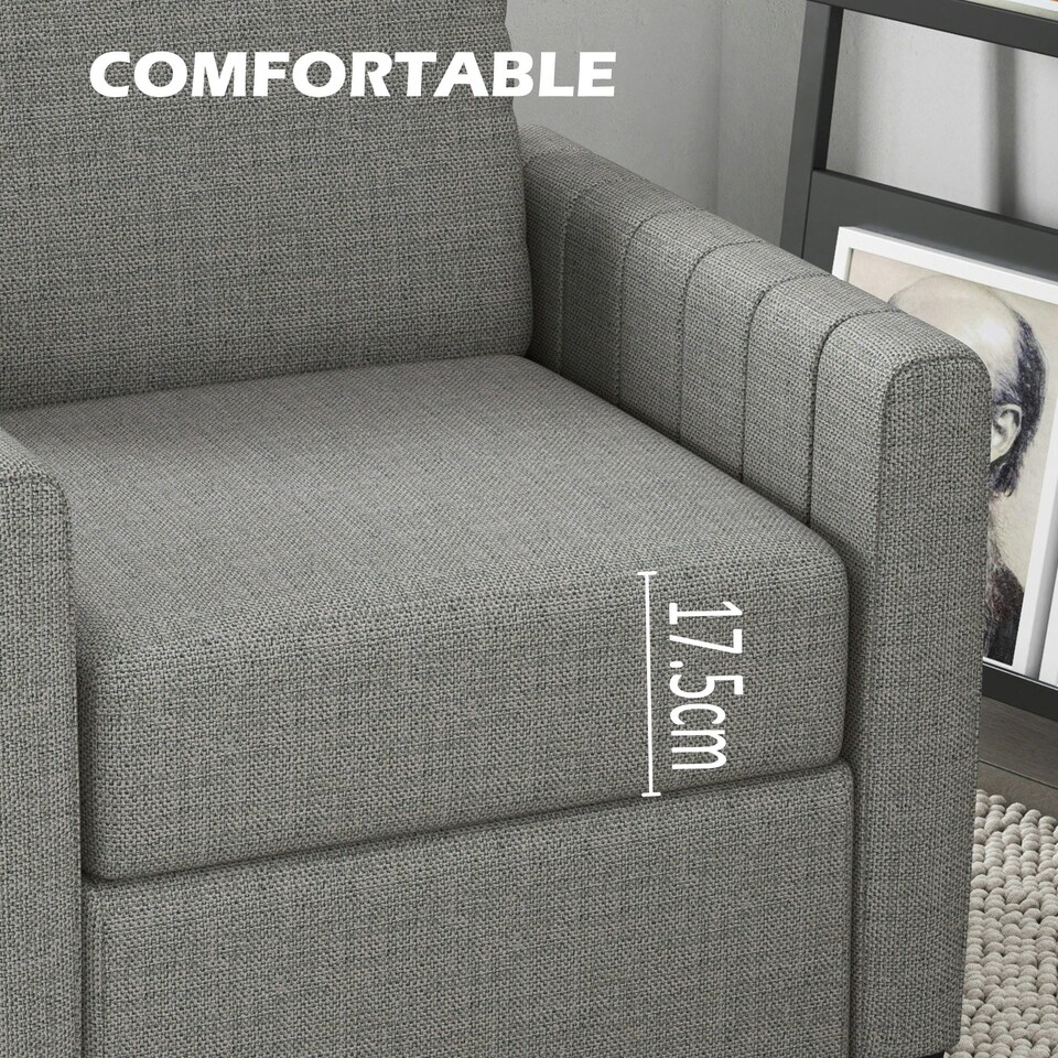 image 1 of HOMCOM Modern Accent Chair with Spring Cushion, Back Pillow, Grey Grey