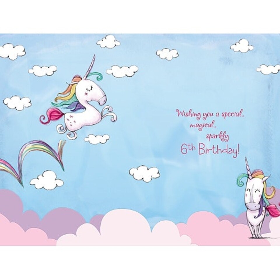 image 1 of 6th Birthday Card for Girl Cute Unicorn Pony & Glitter