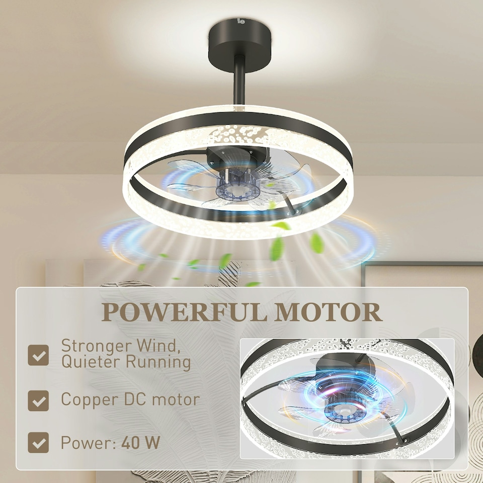 image 1 of HOMCOM Ceiling Fan Light with 3 Colour, Timer, Reversible, Remote, Black