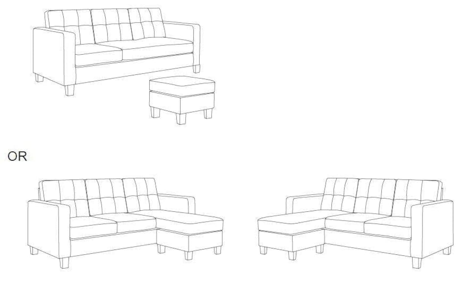 image 1 of Corner Sofa Fabric Sectional Sofa with Ottoman L-shaped Blue Sofa Couch Reversible 3-Seater | Blue | Three Seater