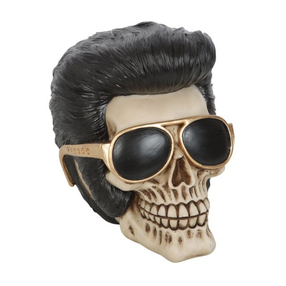 image 1 of Something Different Rockstar Skull Ornament - Black/White/Gold - One Size