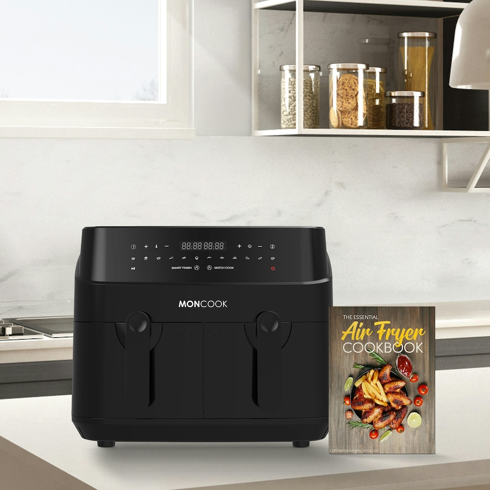 image 1 of MONCOOK Dual Air Fryer - 12 In 1 Dual Airfryer 9L With 2 x 4.5L Baskets - 50 Recipe Cookbook - Digital LED Display Airfryer