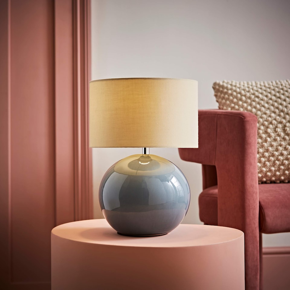 image 1 of ValueLights Bosco Eucalyptus Ceramic Table Lamp with Natural Drum Shade