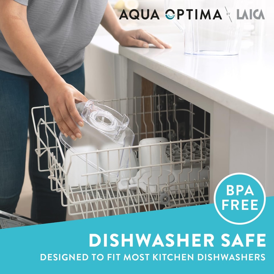 image 1 of Aqua Optima Liscia Water Filter Jug & 6 Evolve Filter Cartridges 2.5L White - Fridge & Dishwasher Friendly, Easy Fill - Reduces Limescale, Chlorine & Other Impurities - By LAICA (Packaging May Vary)