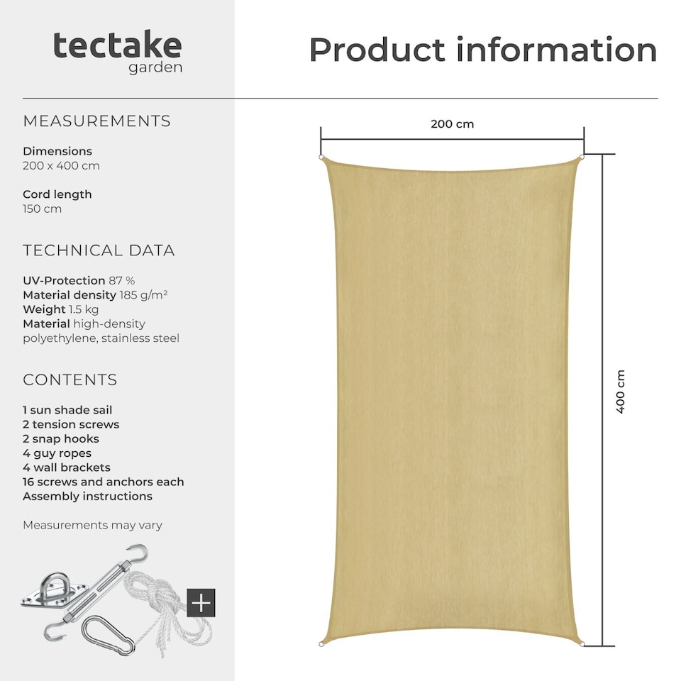 image 1 of Sun Sail Sonny, UV Protected, Water-Resistant and Anti-Tear | Cream | sand | 2 x 4 m | 1