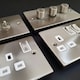 image 2 of SE HOME Satin / Brushed Chrome 2 Gang Twin Coaxial TV Socket White | Satin Chrome