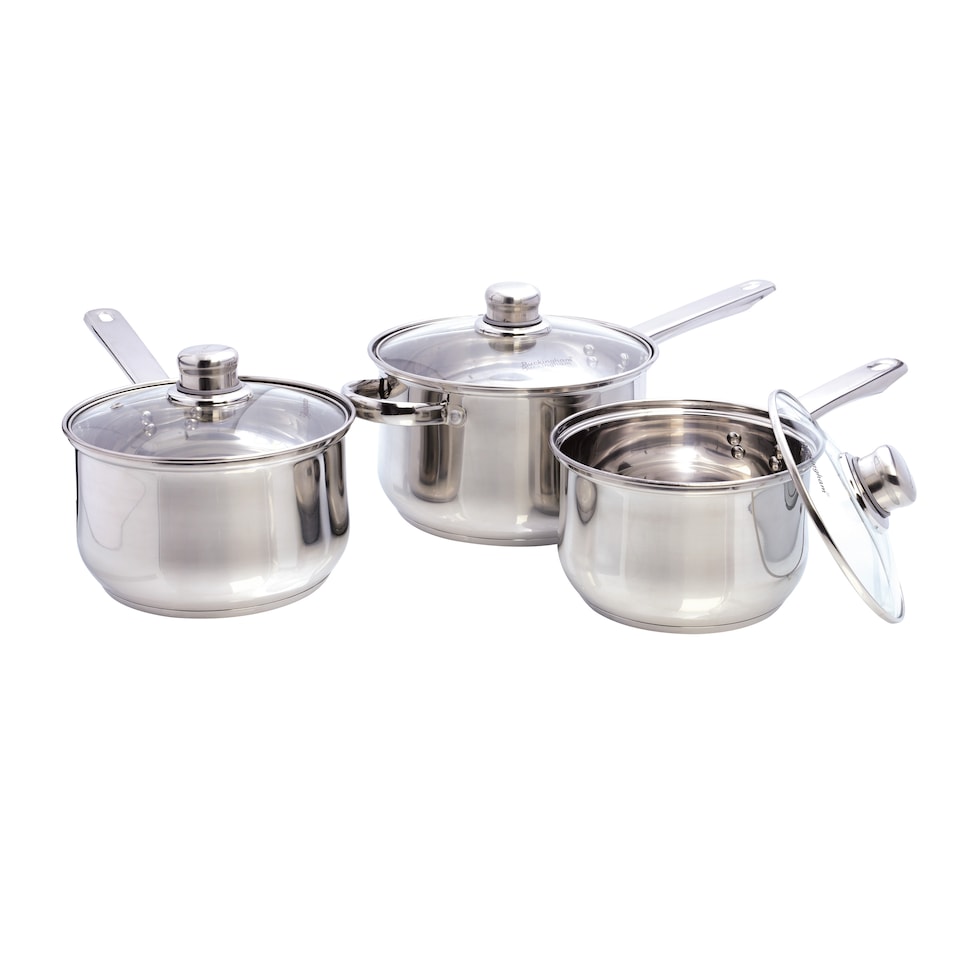 image 1 of Buckingham Set of 3 Saucepans Stainless Steel Handles | Silver