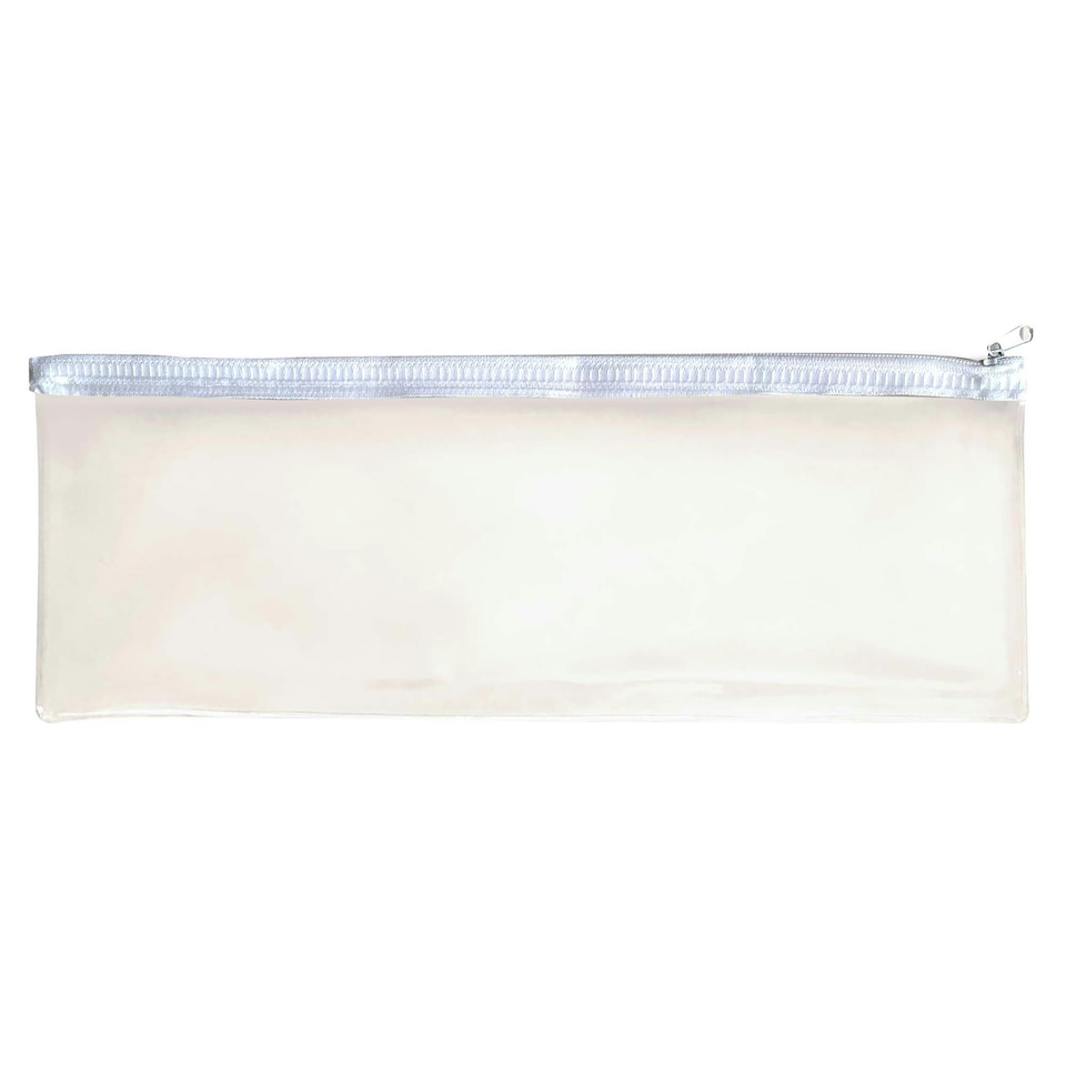 image 1 of Janrax 13x5" White Zip Clear Exam Pencil Case
