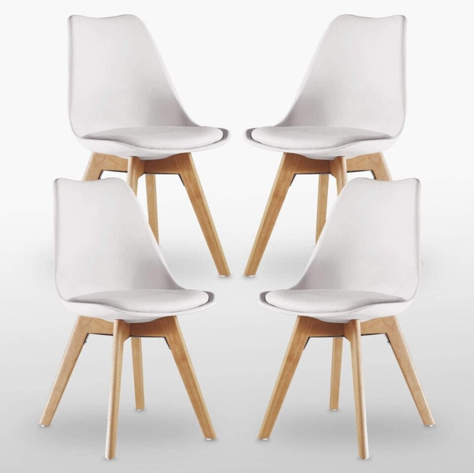 image 1 of Set of 4 Scandinavian Dining Chairs with Leather Cushions Solid Wood Legs | Grey
