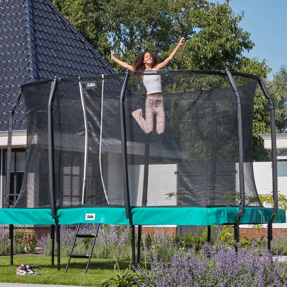 image 1 of 14ft x 8ft Salta Green Rectangular First Class Trampoline with Enclosure