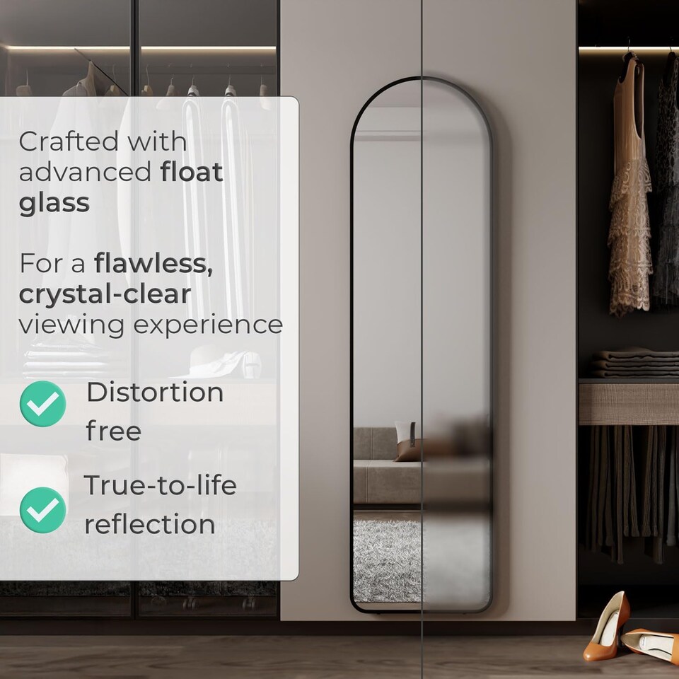 image 1 of Full Length Mirror with Metal Frame Wall Mounted Free Standing Floor | Black