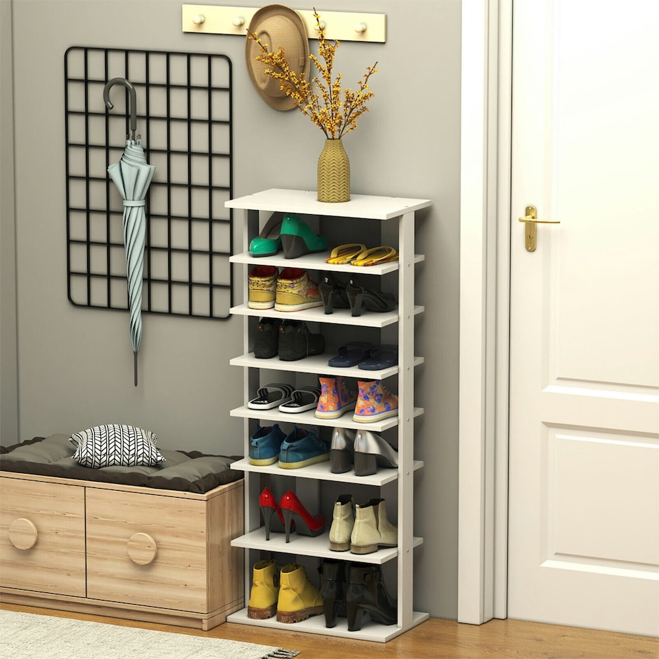 image 1 of COSTWAY 7-tier Double Shoe Storage Tower Rack Stand White White