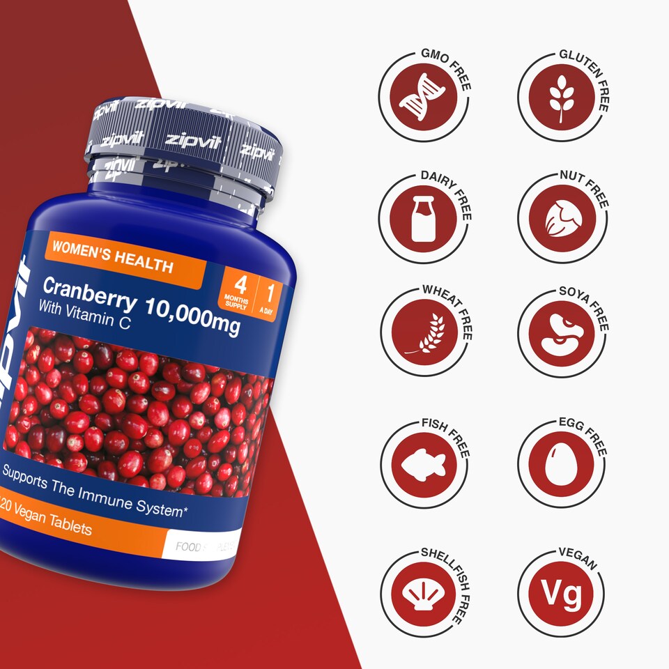 image 1 of Zipvit Cranberry 10,000mg with Vitamin C, Daily Immune Support, 120 Vegan Tablets, 4-Month Supply