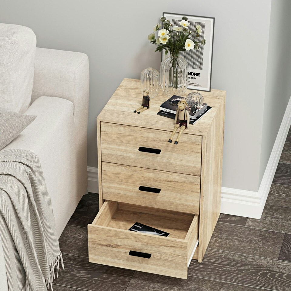 image 1 of Oak 3-Drawer Bedside Table Grey | Colour: Cool Grey