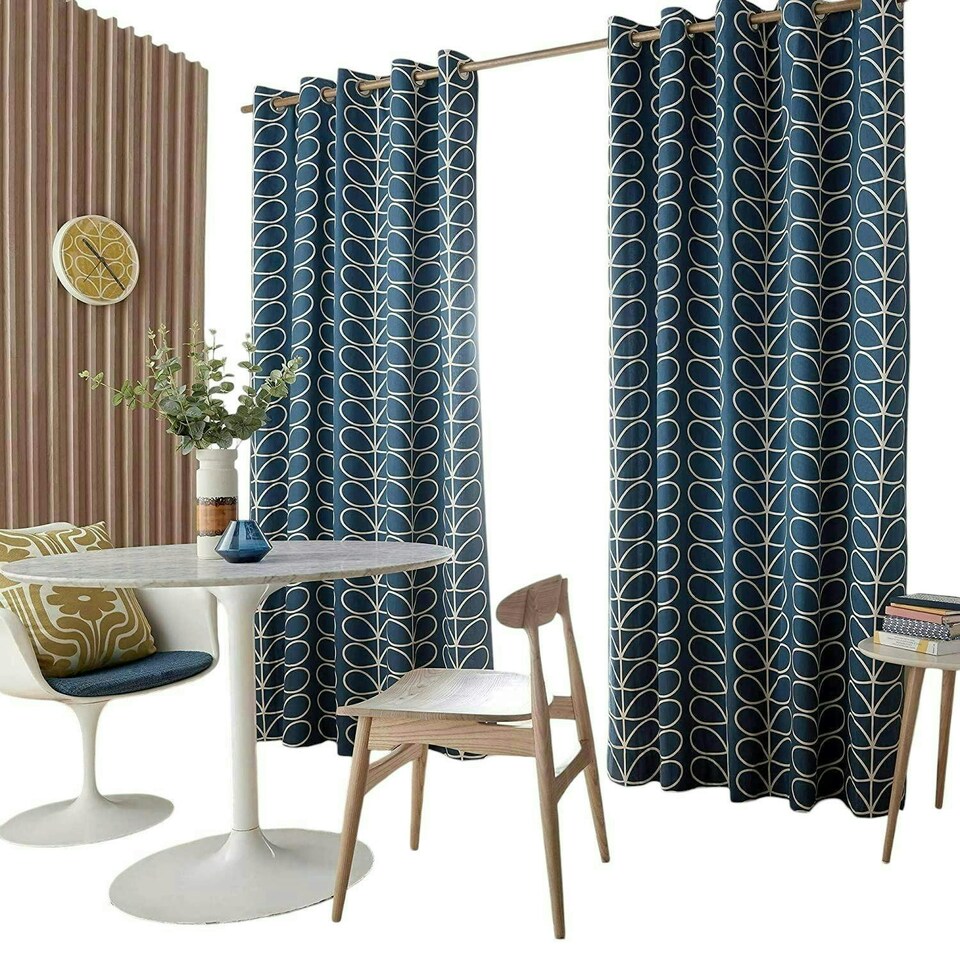 image 1 of Orla Kiely Linear Stem Whale Curtains - Blue - 168x229cm