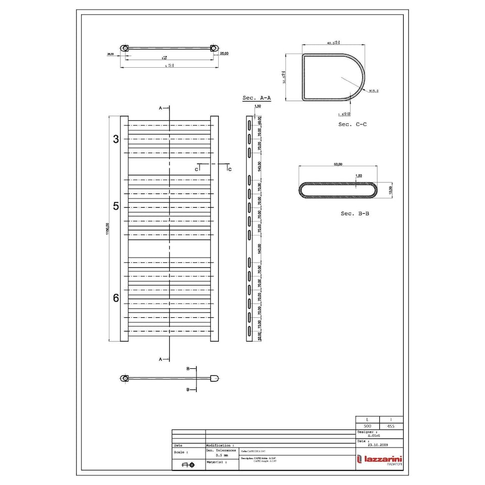 image 1 of Capri - Anthracite Electric Towel Rail H1147mm x W500mm Straight 600w Thermostatic WIFI