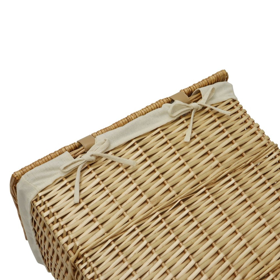 image 1 of JVL Hand Woven Acacia Set of 2 Rectangular Laundry Willow Baskets with 2 Waste Paper Baskets, Honey Finish Brown