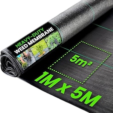Heavy Duty Weed Control Fabric - Landscape Membrane for Garden, Patios & Flower Beds | Black | 1m x 5m