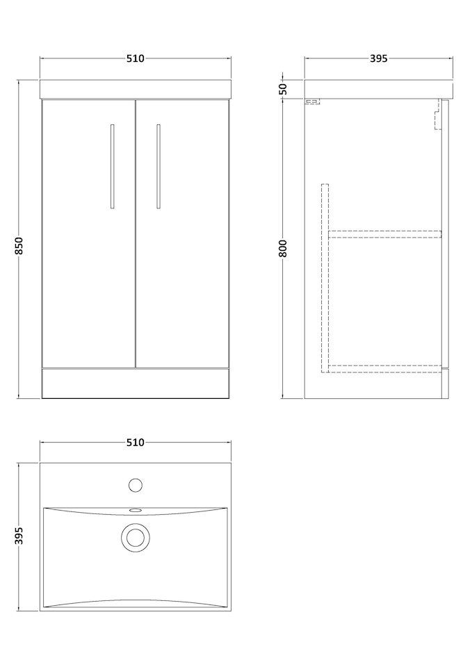 image 1 of Balterley Contemporary Bathroom Floor Standing 2-Door Vanity & Basin | Brown | Bleached Oak | 850 x 510 x 395mm