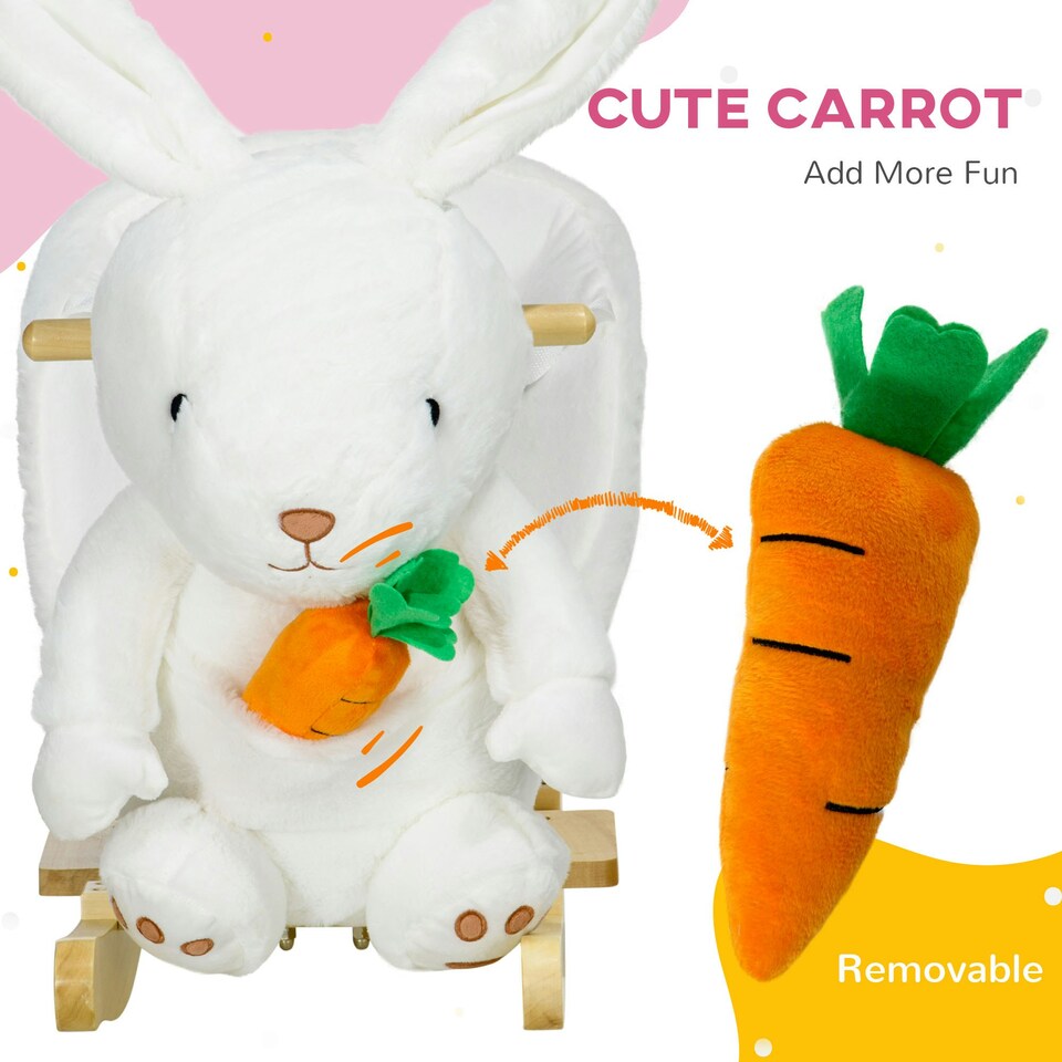 image 1 of HOMCOM Kids Rabbit-Shaped Rocking Horse w/ Realistic Sounds, Safety Belt - White