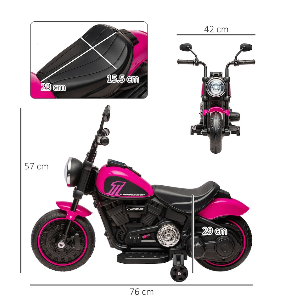 image 1 of HOMCOM 6V Electric Motorbike with Training Wheels, One-Button Start - Pink