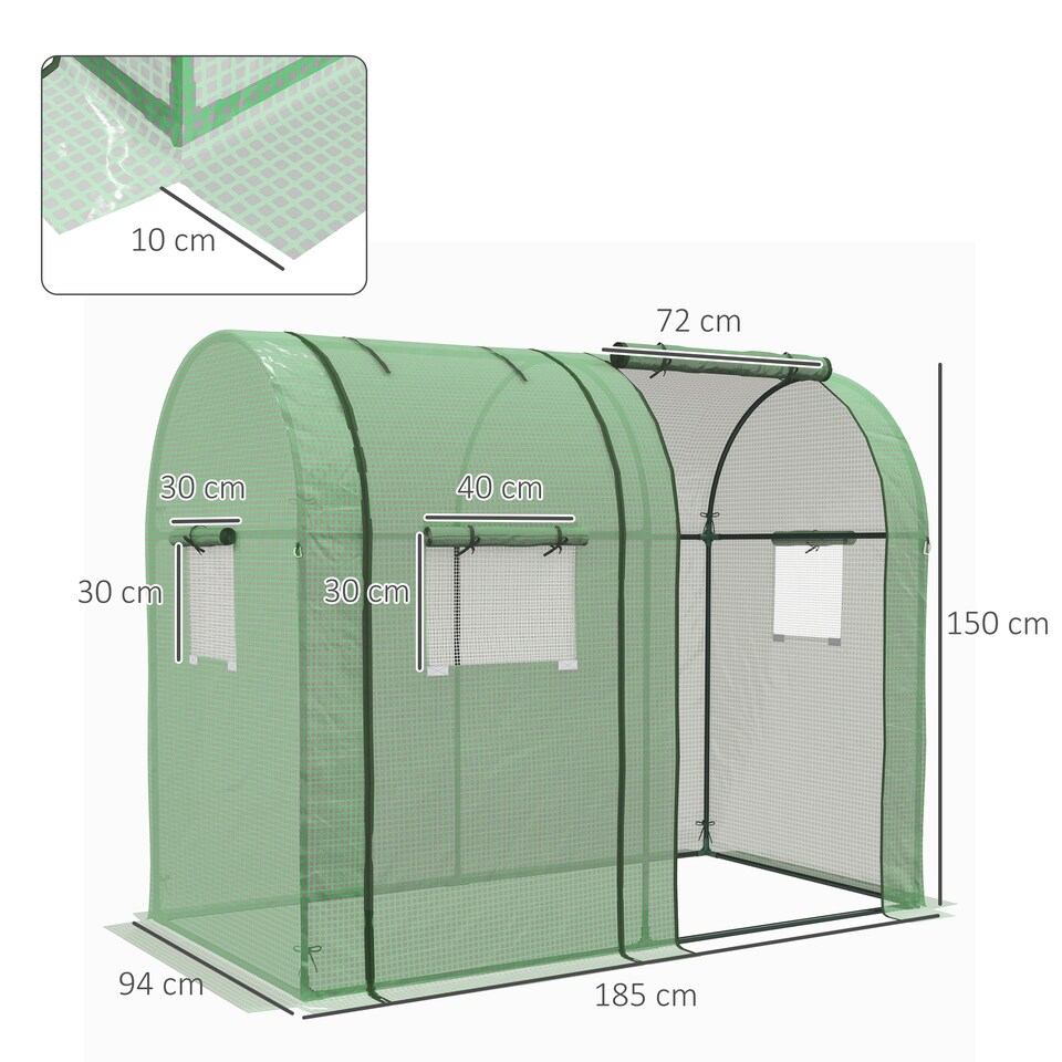 image 1 of Outsunny Tomato Greenhouse with 2 Roll-up Doors, 185 x 94 x 150cm, Green