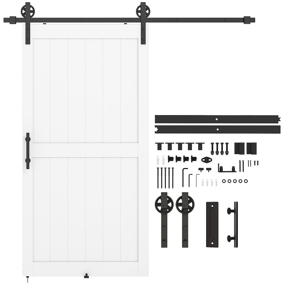 image 1 of HOMCOM 213.4cm Sliding Barn Door Kit, Sliding Door with Track, White