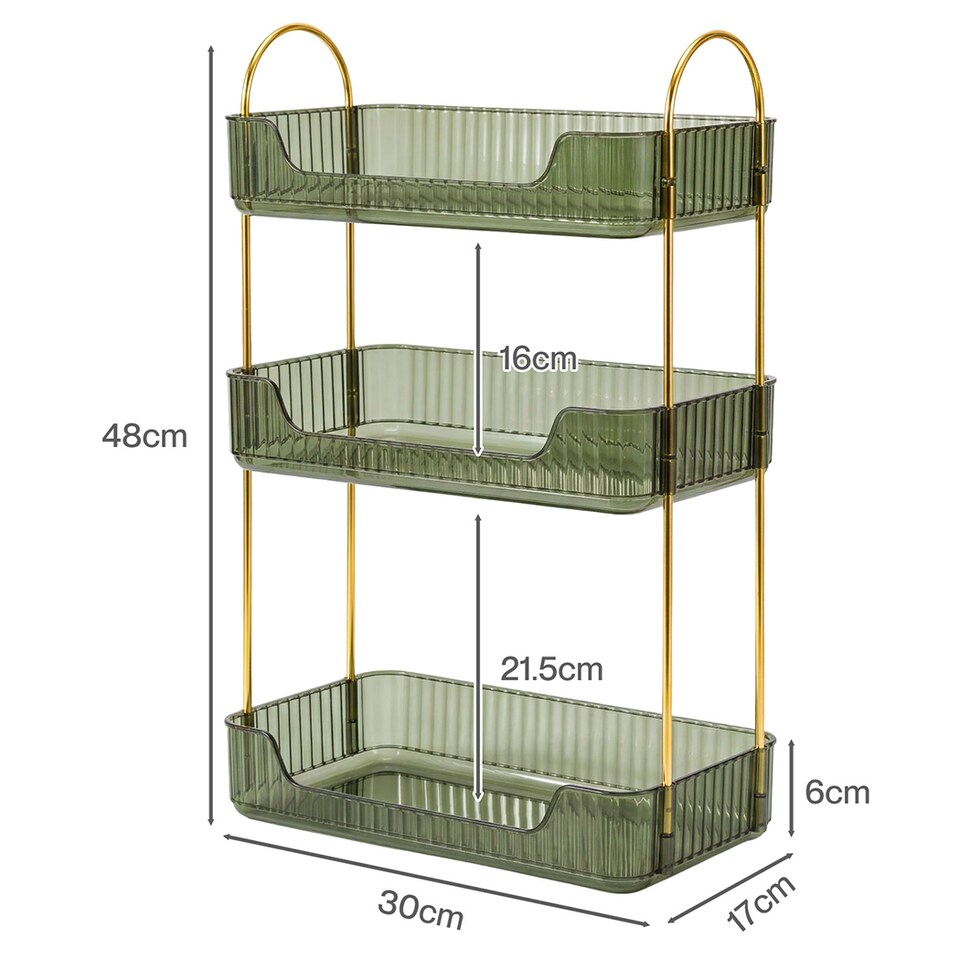 image 1 of ilus Makeup Organiser Modern Minimalist 3-Tier Cosmetic Storage Rack Beauty | Green | Green