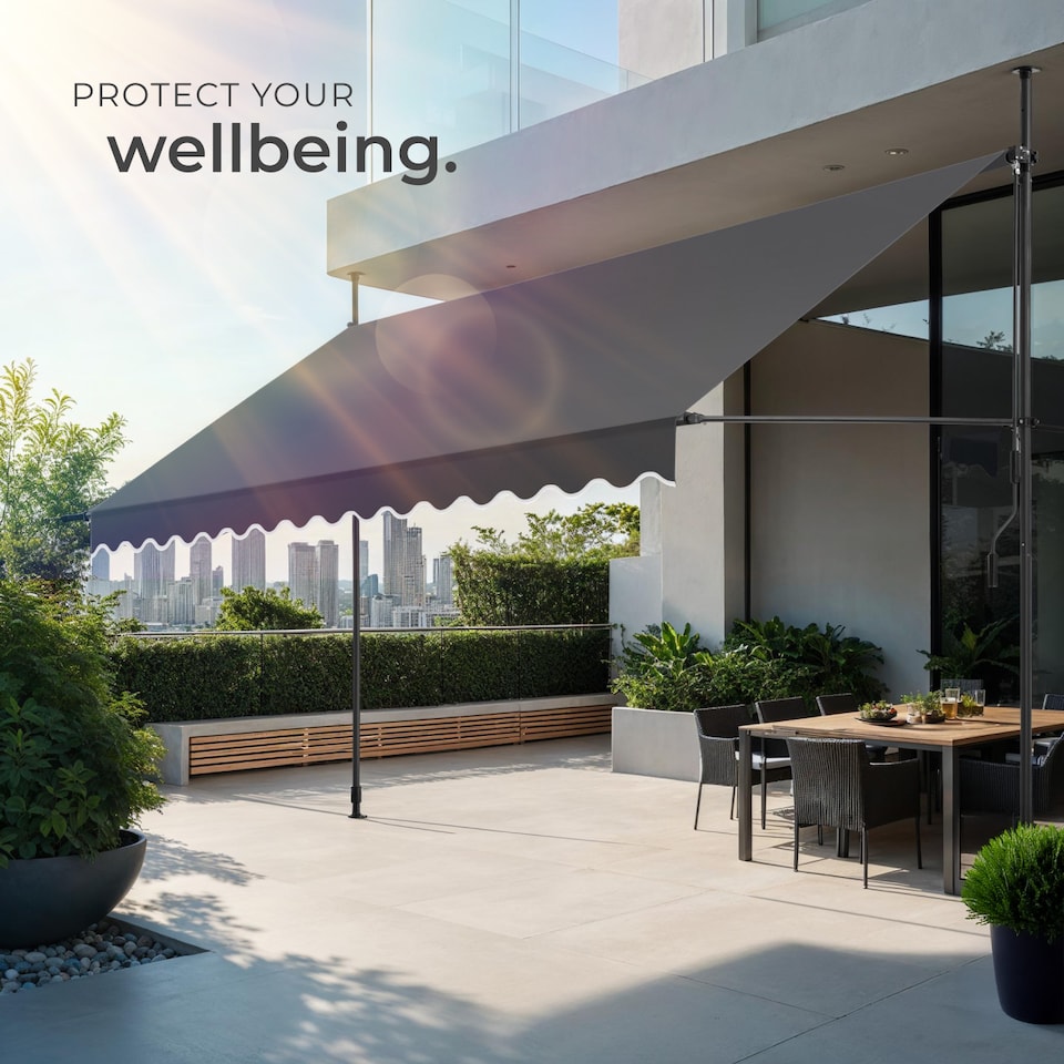 image 1 of Awning with hand crank - pressure fitted , height adjustable | Black | black/grey | 400 x 180 cm | 1