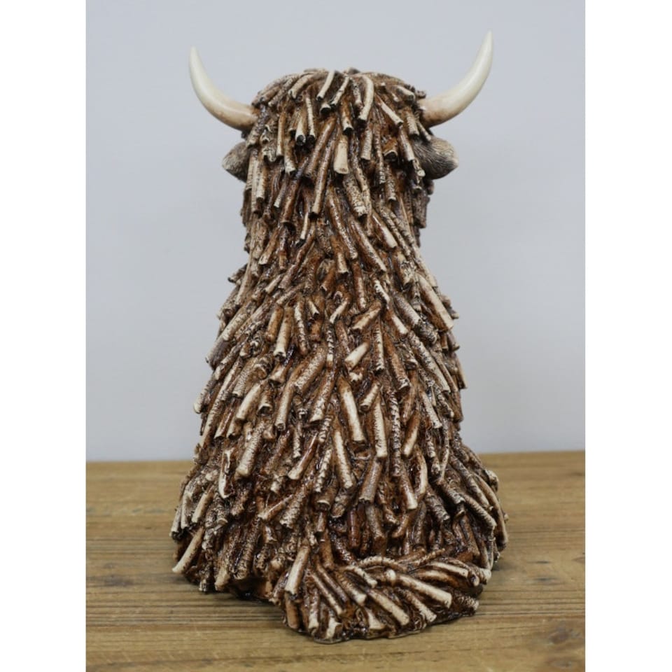 image 1 of Highland Cow Twig Sitting Ornament 25cm Brown