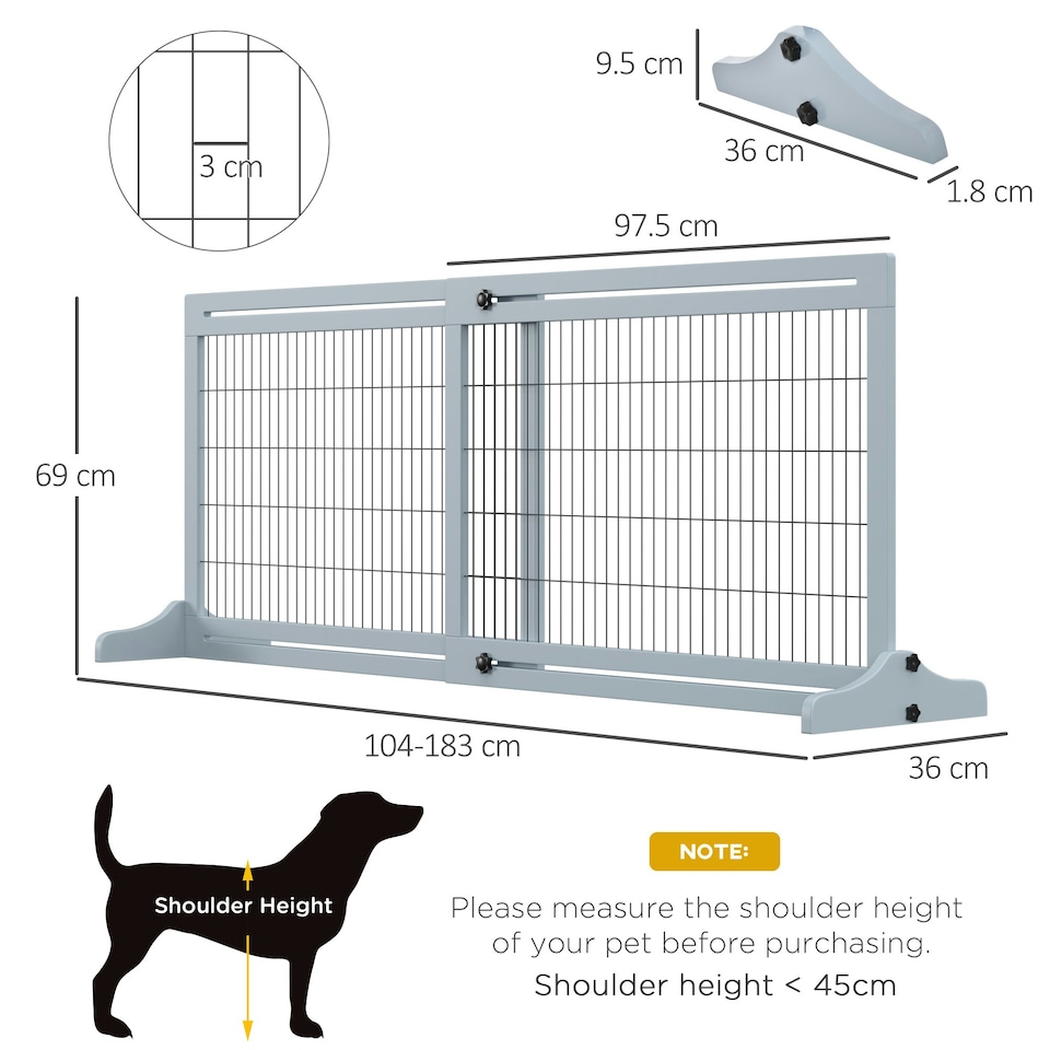 image 1 of PawHut Adjustable Wooden Pet Gate Freestanding Dog Barrier for Doorway, Grey