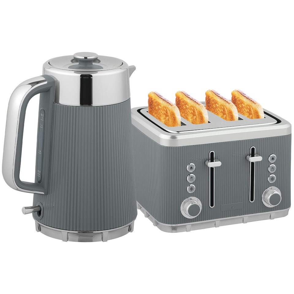 image 1 of HOMCOM 1.7L 3000W Rapid Boil Kettle and 4 Slice Toaster Set Crumb Tray Grey
