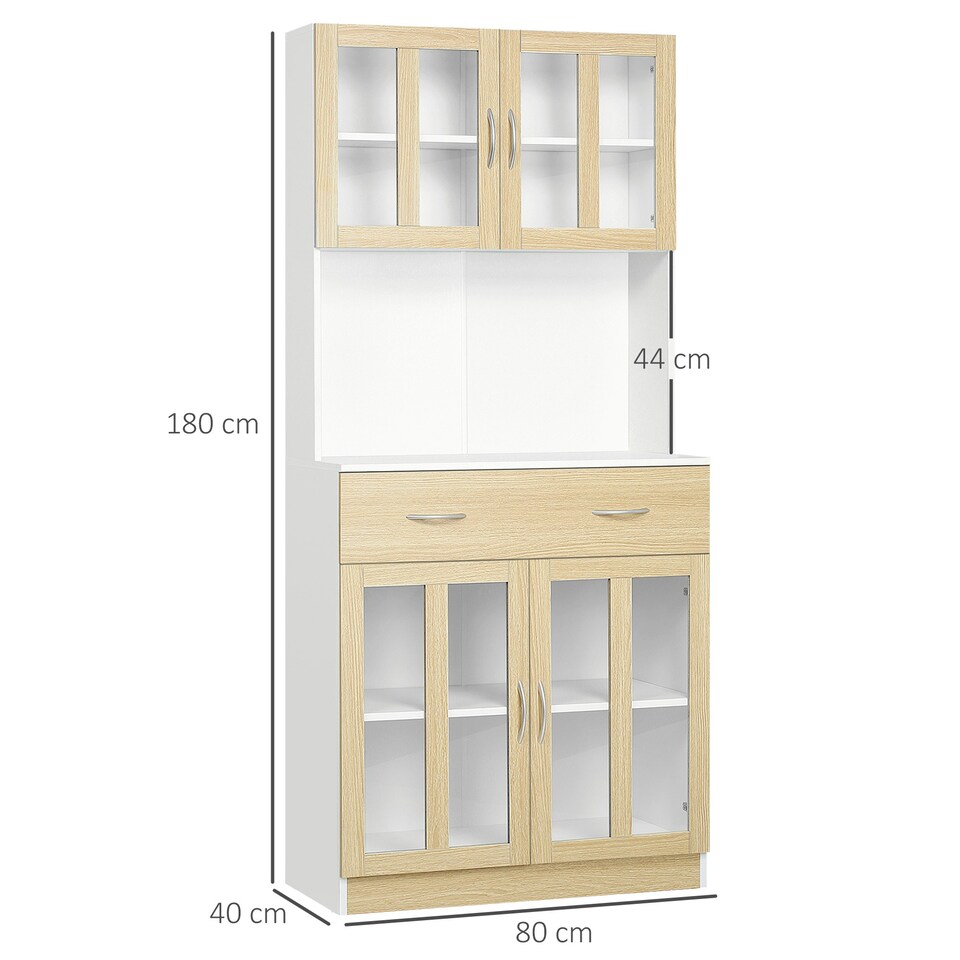 image 1 of HOMCOM 1.8m Kitchen Cupboard,Storage Cabinet, Framed Glass Doors with Shelves