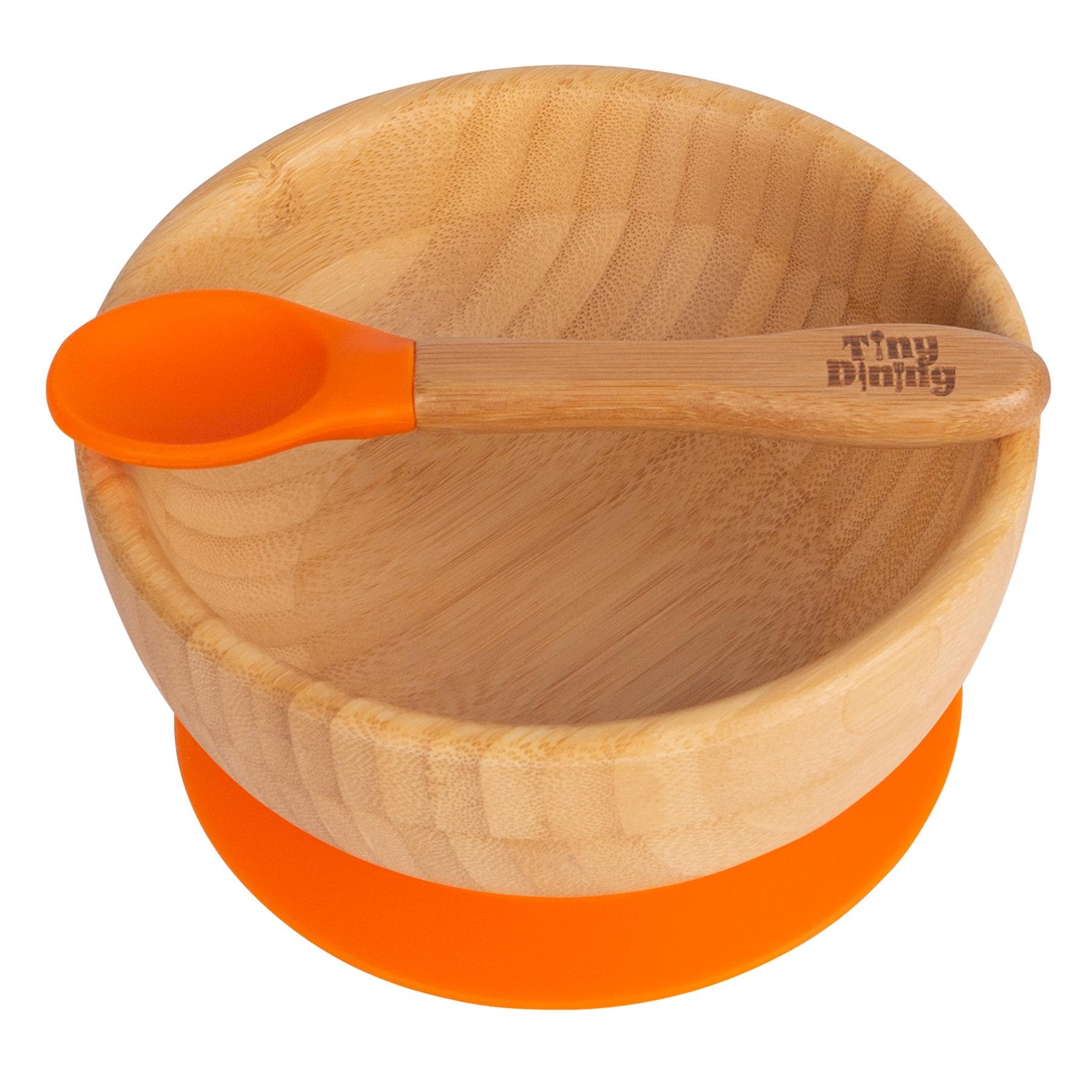 Tiny Dining Children's Bamboo Suction Bowl& Spoon Set - Orange