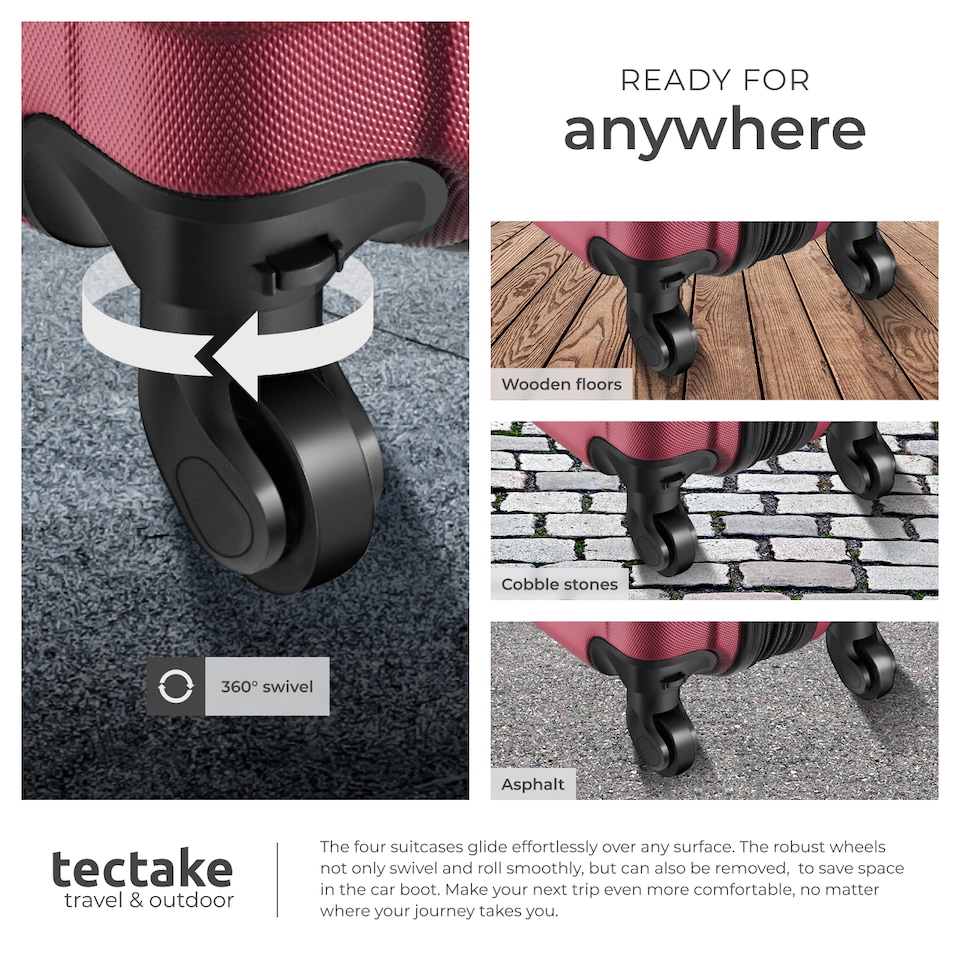 image 1 of Suitcase Set of 4 ABS Hard Shell Luggage Travel Trolley 4 Wheel Lightweight Telescopic Handle | Red | burgundy | 1