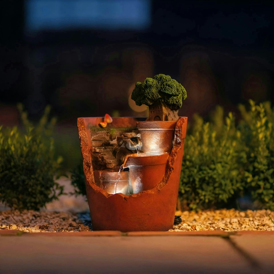 image 1 of Primrose Solar Potted Falls Cascading Water Feature with Lights 39cm