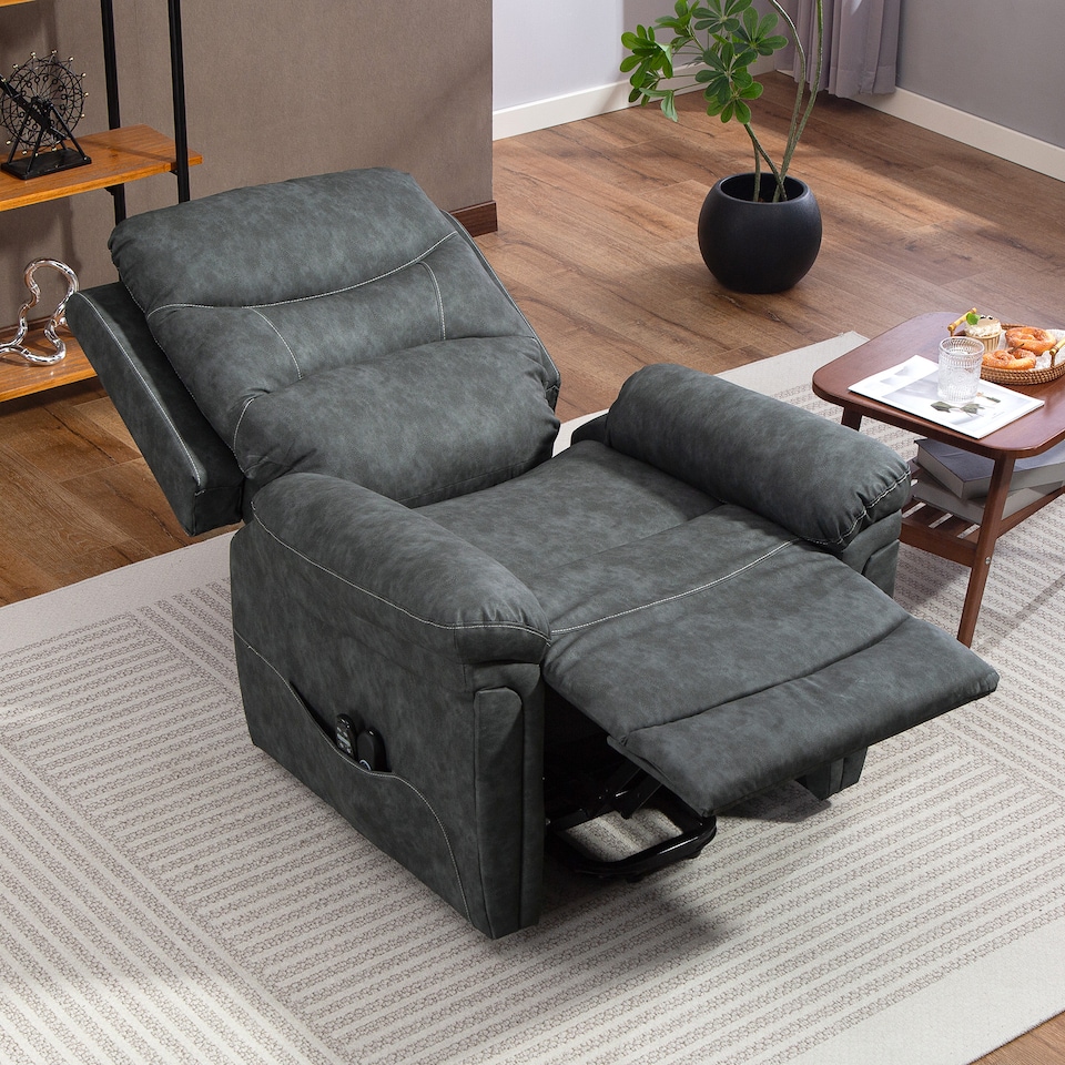 image 1 of HOMCOM Power Lift Recliner Chair with Vibration Massage and Heat, PU Leather Lift Chair with USB Port, Side Pockets, Spring Cushion, Remotes, Riser and Reclining Armchair for Living Room, Grey | Grey | Grey