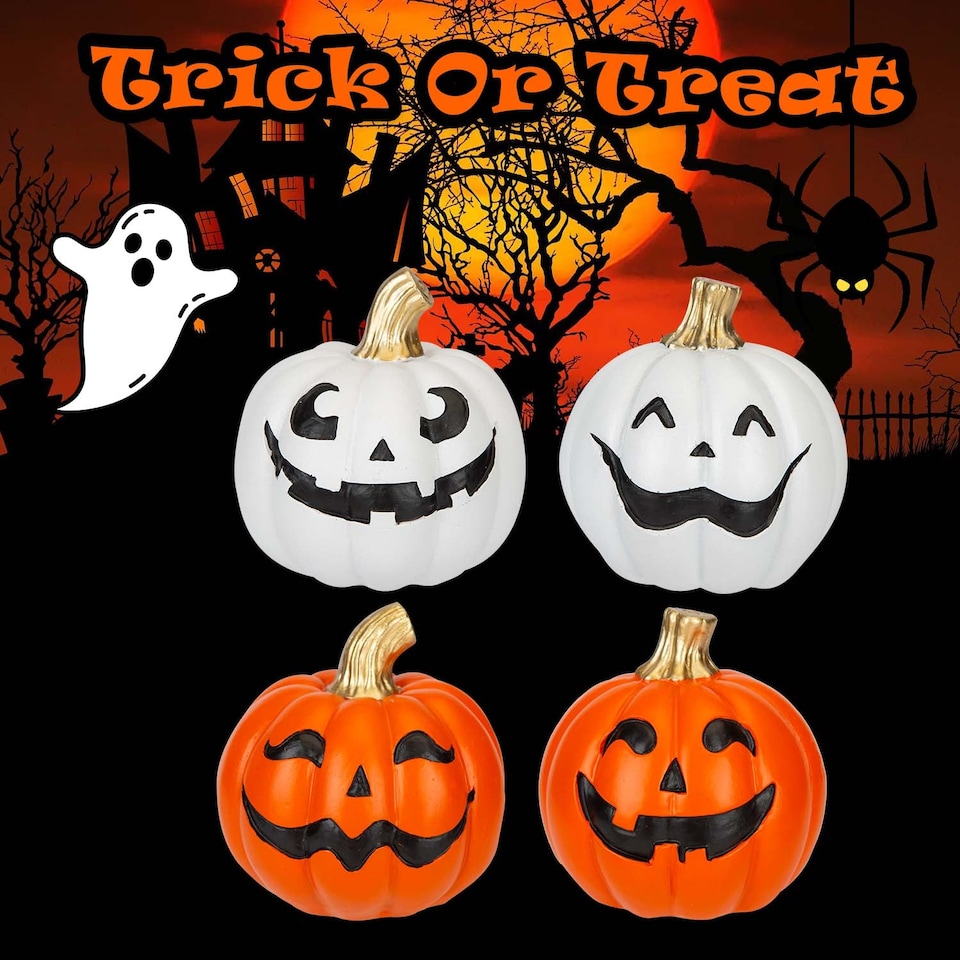 image 1 of vfm-estore Halloween Happy Face Pumpkins - 4 Pack 2 Orange 2 White