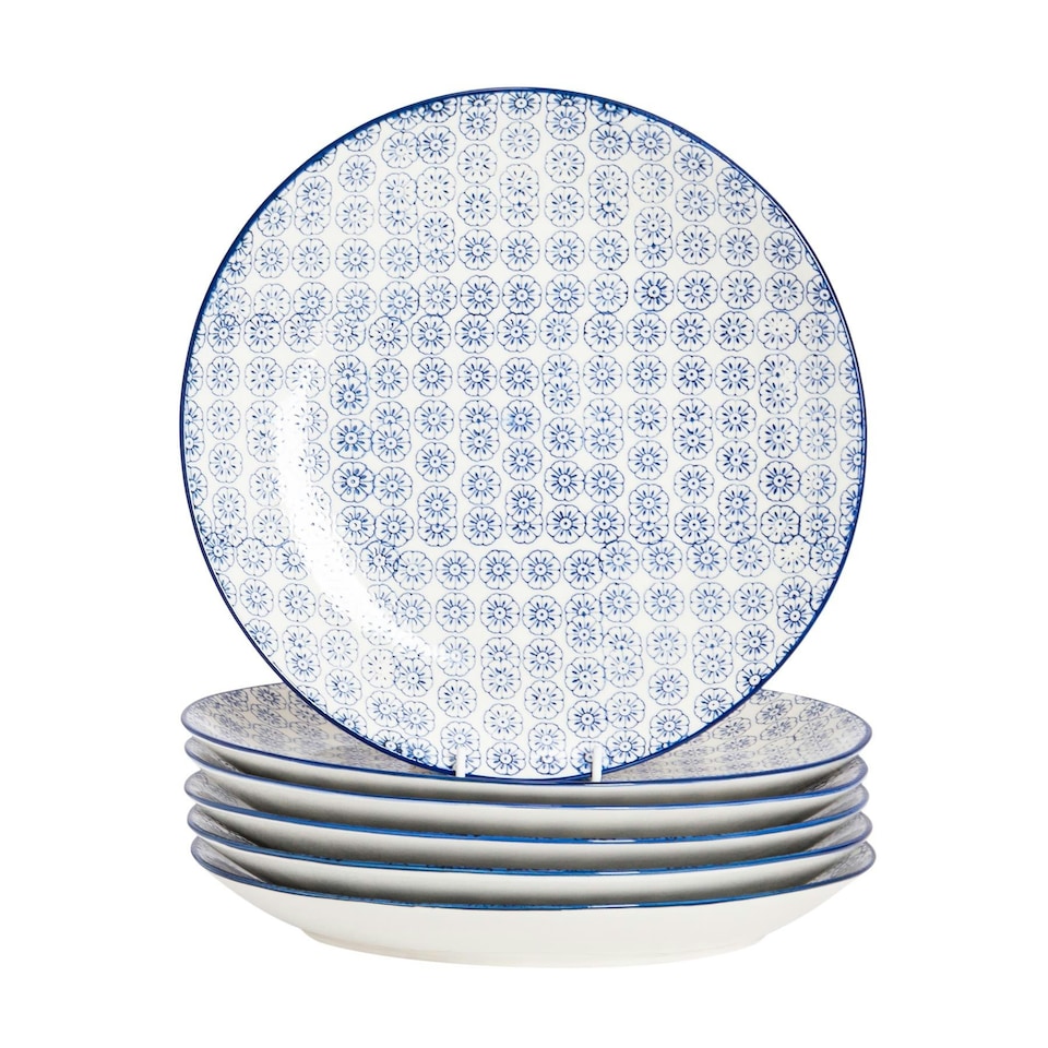 image 1 of Nicola Spring Hand-Printed Dinner Plates - 25.5cm - Navy - Pack of 6