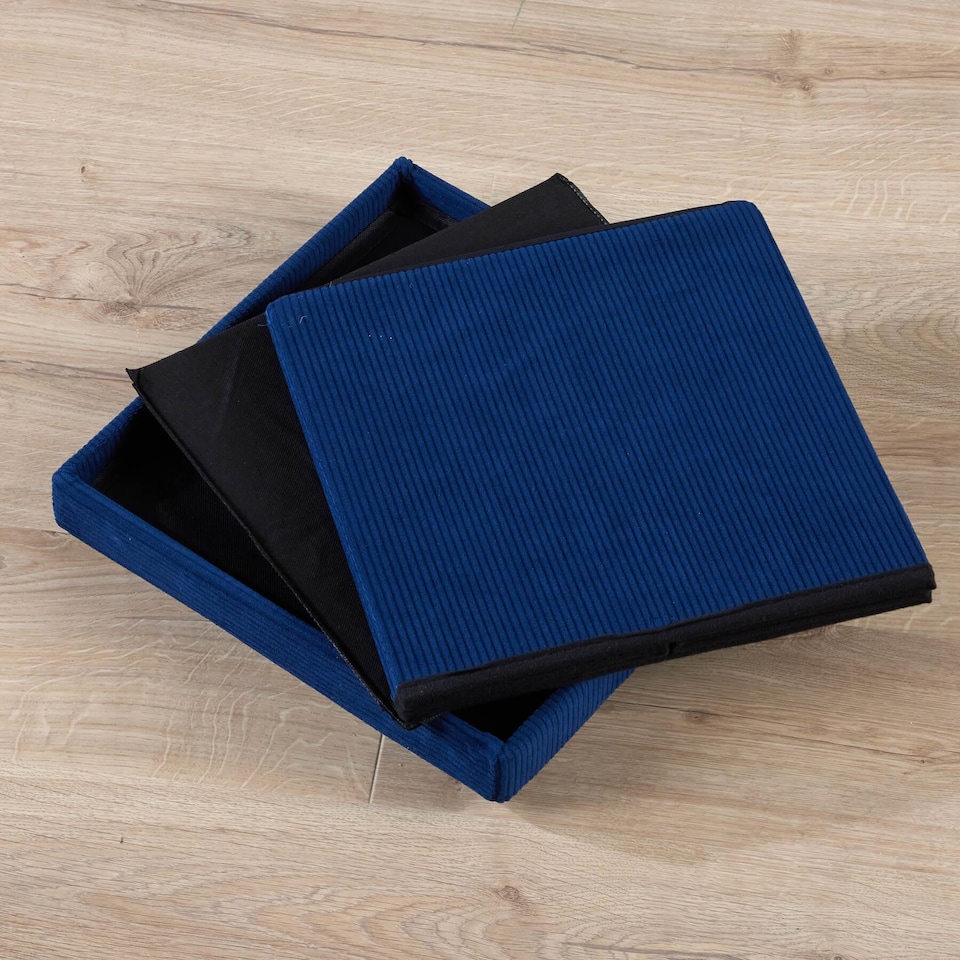 image 1 of Ottoman Storage Chest Folding Corduroy Fabric Solid Storage Box | Blue | Blue
