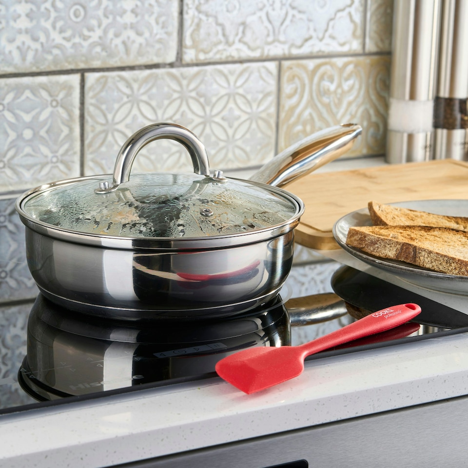 image 1 of Cooks Professional Stainless Steel Egg Poacher Pan and Silicon Spatula I 4 Nonstick Egg Poacher Cups I Glass Lid