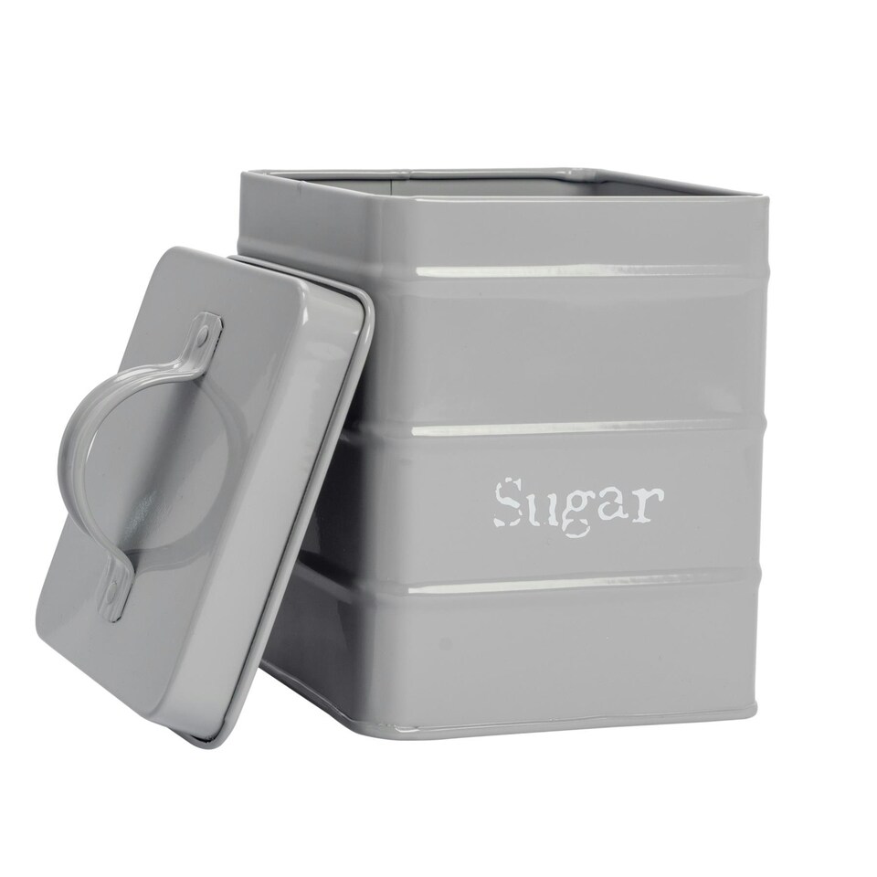 image 1 of Harbour Housewares Grey Vintage Metal Kitchen Sugar Canister Kitchen Caddy Kitchen Storage Containers Canisters
