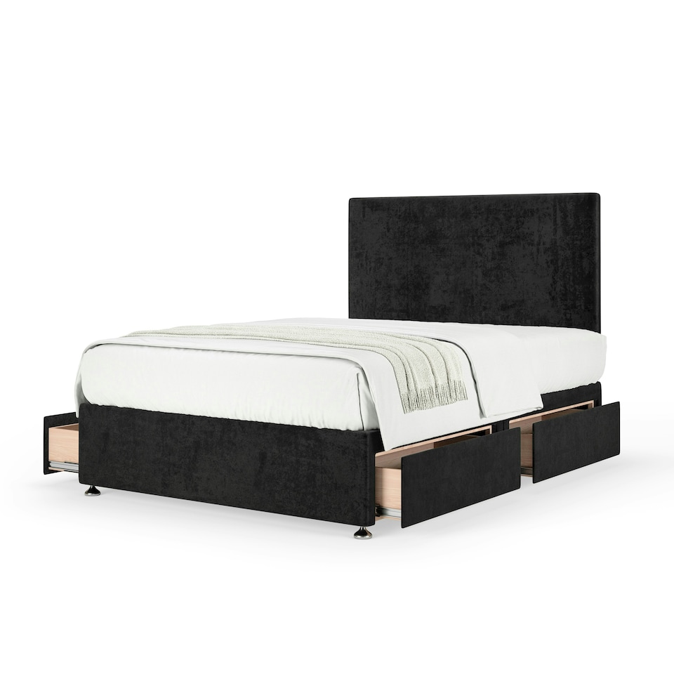 image 1 of Memory Maestro Memory Foam Black Naples Velvet 4 Drawer Divan Set And Valencia Headboard King Size