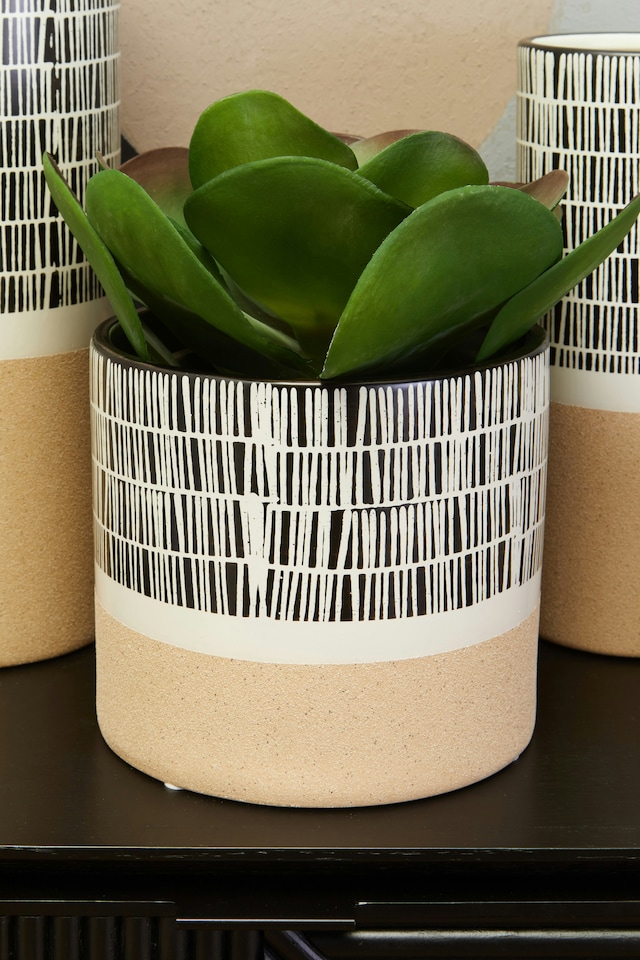 image 1 of Interiors by Premier Large Striped Planter, Ceramic planter For Indoor Plants, Home Décor with Indoor flower pot for Living Room | Multi