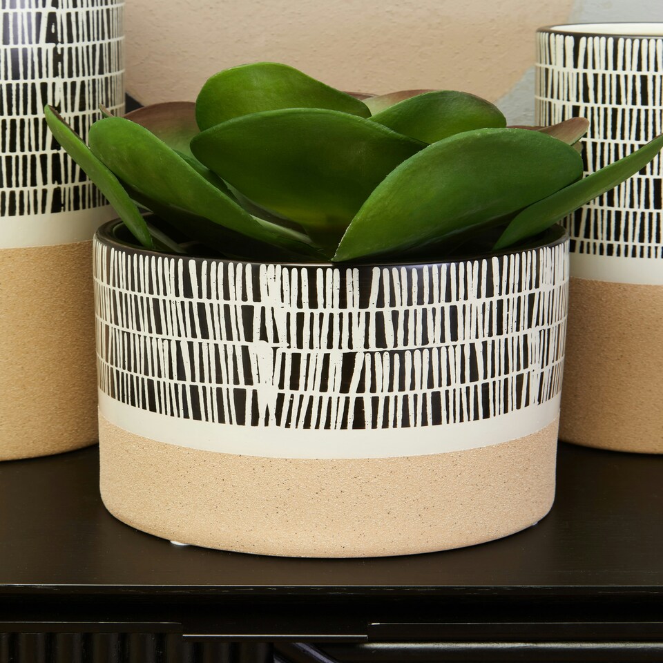 image 1 of Interiors by Premier Large Striped Planter, Ceramic planter For Indoor Plants, Home Décor with Indoor flower pot for Living Room Multi