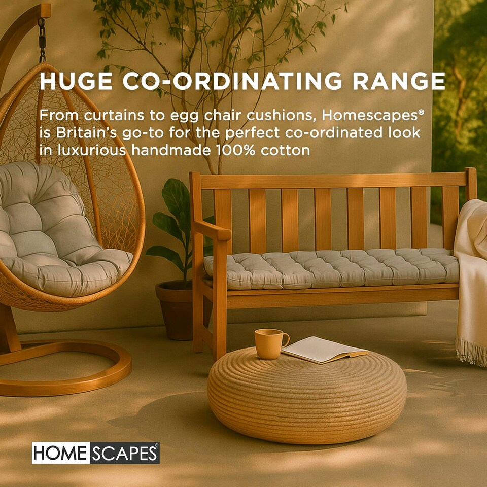 image 1 of Homescapes Garden Bench Cushion Luxury 2 Seater 100% Cotton Indoor Outdoor Seat Pad Cream | 108 x 42 cm